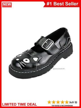 T.U.K. Kitty Cat Mary Jane Oxford Shoes Leather Women's Low Heel Ankle Strap